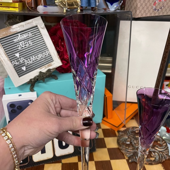 Verawang Waterford Lismore Pops Purple Toasting Flute Pair - Picture 4 of 14
